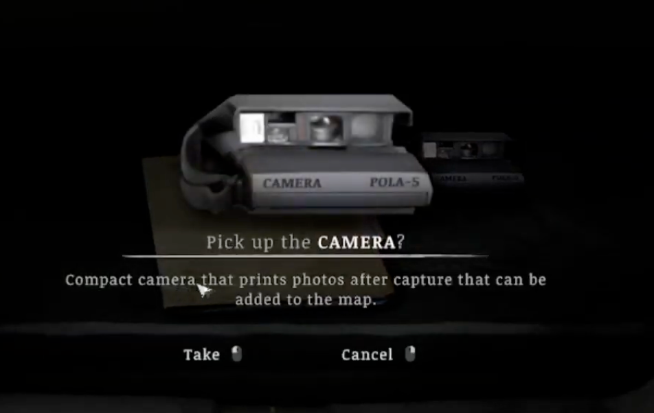 The camera pickup screen explaining that photographs can be added to the map.