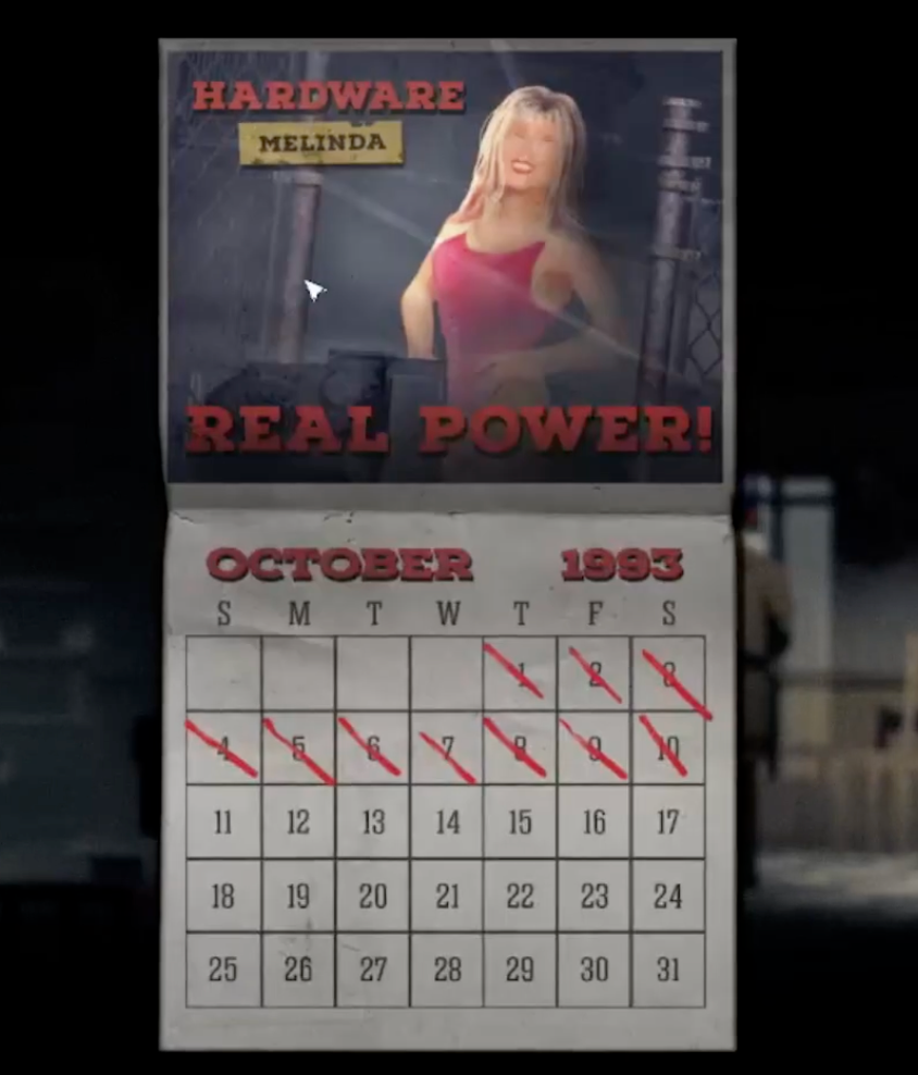 The October 1993 wall calendar inside the General Store.