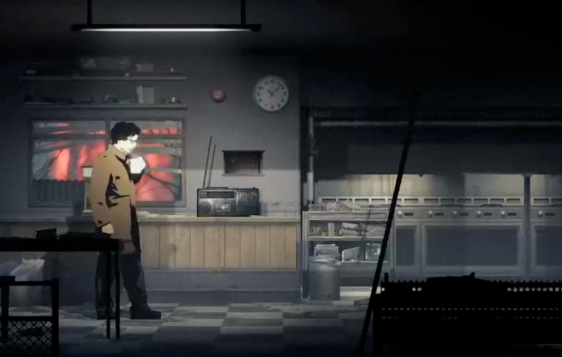 Red Walker drinking coffee from the diner coffee machine.